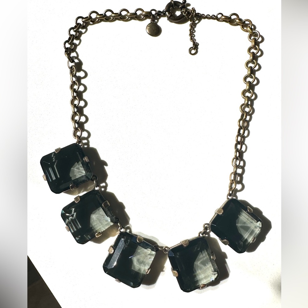 J Crew Smoky Stone Faceted Adjustable Choker Brass Color - Picture 2 of 7